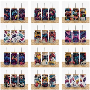Game controller png Libbey Glass Wrap Png Bundle, Video Gamer 16 oz Libby Beer Can Full Wrap Cup tumbler png Sublimation Designs, PNG Bundle