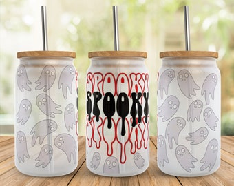 Spooky Ghost Halloween Libbey Glass Wrap SVG: 16oz Can Cup File (Digital Download)
