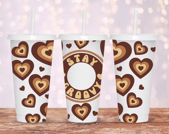 Stay Groovy Heart Starbucks Cup Wrap SVG - Retro Venti Cold Cup (Digital Download)