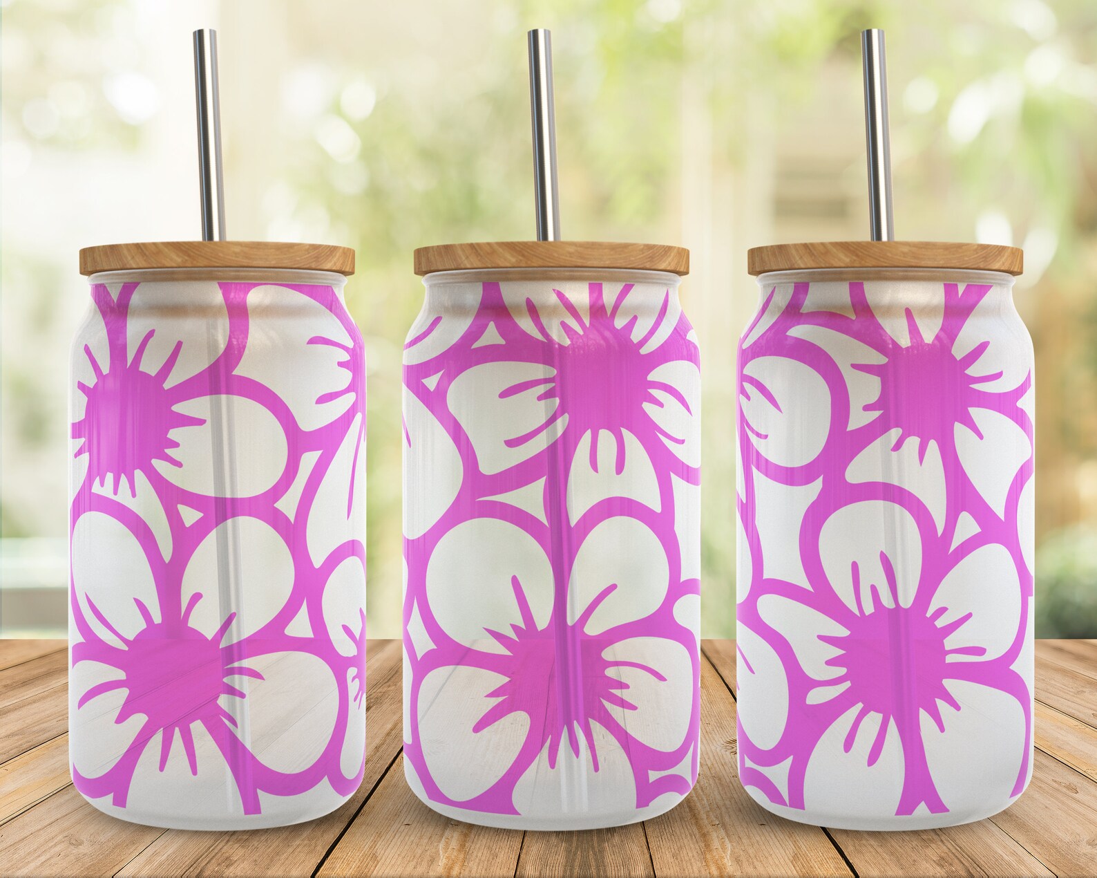 Floral Libbey Glass Wrap SVG: Boho Spring Flower, 16oz Can (digital ...