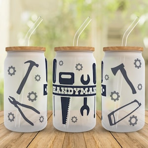 Handyman Tools SVG Libbey Glass Wrap Svg, Mechanic Dad Fathers Day 16oz Libby Can Beer full Wrap cup svg files for Cricut, Instant Download