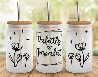 Perfekt unperfekte Libbey Glasverpackungen svg, Boho Christian Glaube Wildblumen 16oz Libby Can Beer Full Wrap svg-Dateien für Cricut, Download