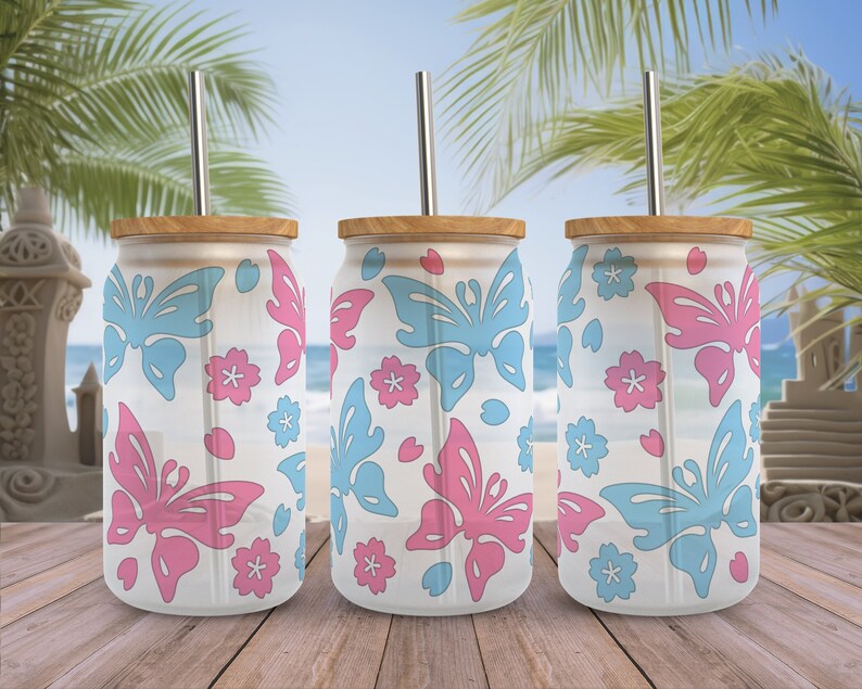 Butterfly Libbey Glass Wrap SVG Bundle: Spring Boho 16oz Can (digital ...