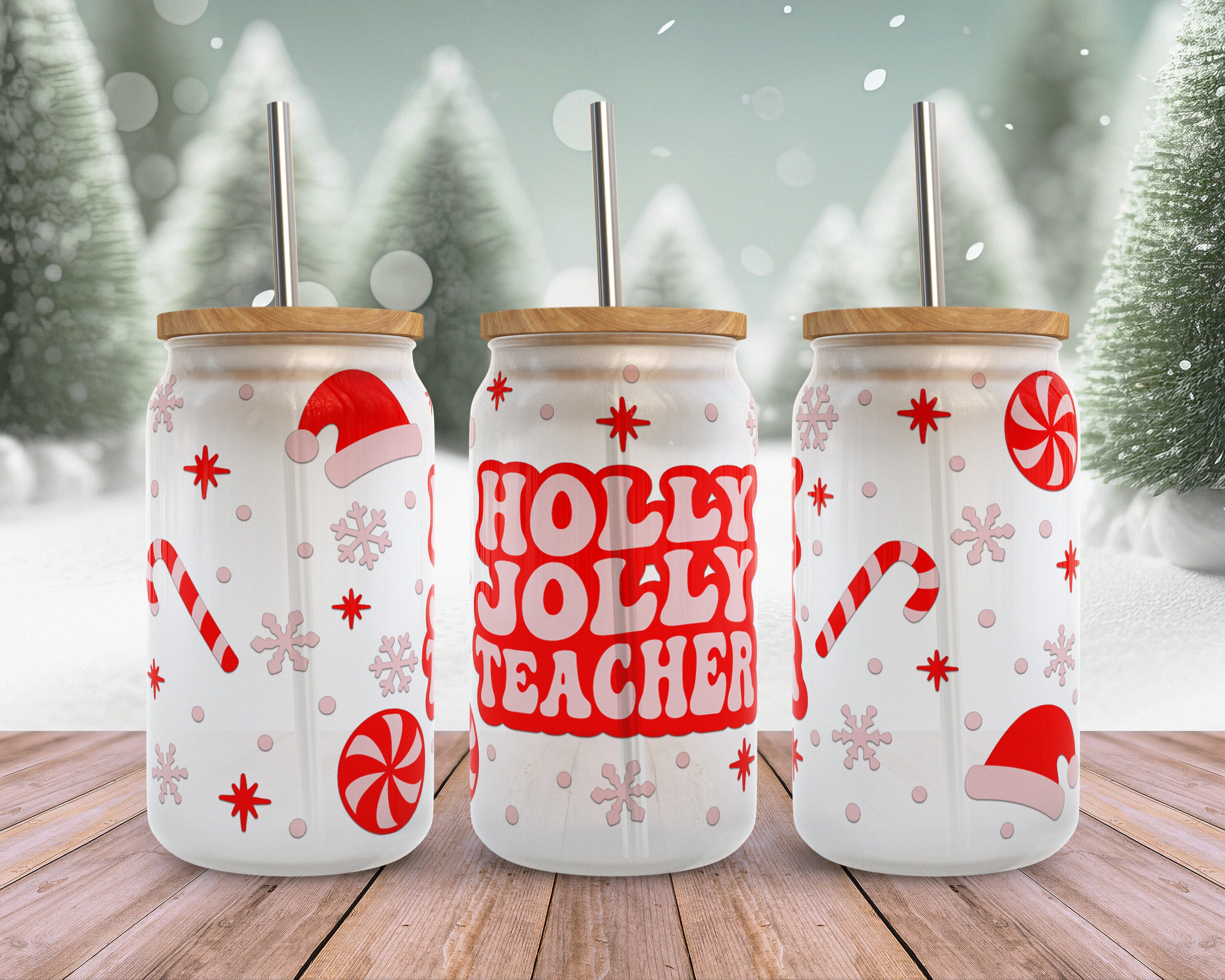 Teacher Christmas Svg Libbey Glass Wrap Svg, Holly Jolly Teacher 16 Oz ...