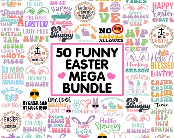 Mega Easter Svg Bundle, Funnny Retro Spring Bunny Rabbit Christian Kids Easter Egg svg for shirts, svg files for Cricut, Sublimation Png
