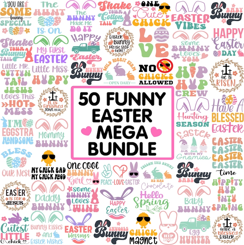Mega Easter Svg Bundle, Funnny Retro Spring Bunny Rabbit Christian Kids ...