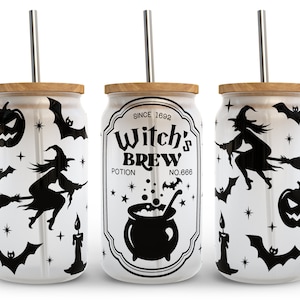 Envoltório de vidro Libbey da Witches Brew SVG: Arquivo de copo de bruxa de Halloween (download digital)