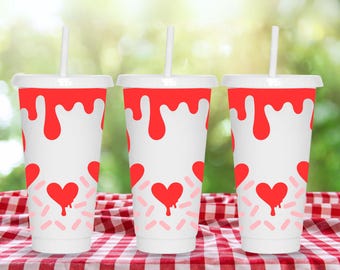 Herz Tropf Starbucks Cup Wrap SVG: Valentinstag Kalte Tasse (Digitaler Download)