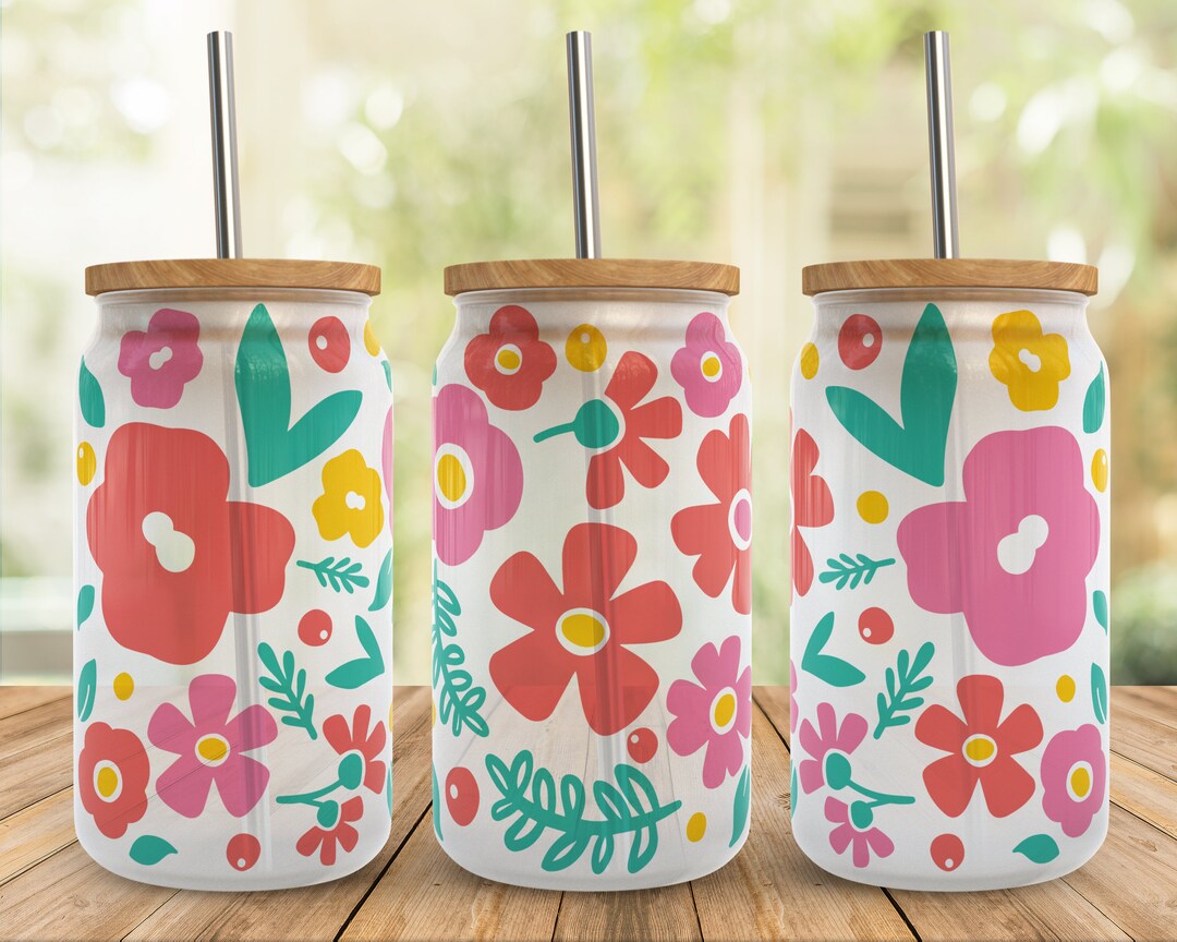Retro Flower Power SVG 20oz Libbey Glass Wrap Svg, Groovy Boho Floral ...