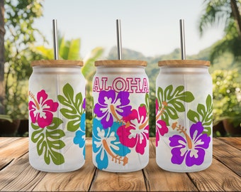 Aloha Hibiscus Libbey Glass Wrap SVG: Tropische Blumen Tasse (Digitaler Download)