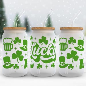 St Patricks Day Libbey Glass Wrap Svg, Shamrock St Patty Lucky 16oz Libby Can Beer glass Full Wrap cup svg files for Cricut Instant Download