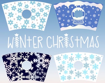Winter Snowflakes Christmas Svg Bundle, Starbucks 24oz Venti Cold Cup Full Wrap Tumbler Svg files for Cricut, DXF, Instant Digital Download