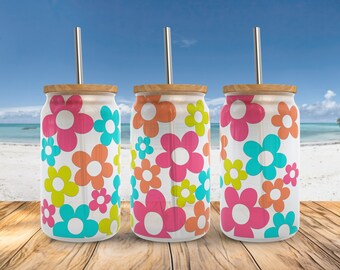 Zomerbloem Libbey Glass Wrap SVG: Groovy Boho Daisy Design (digitale download)