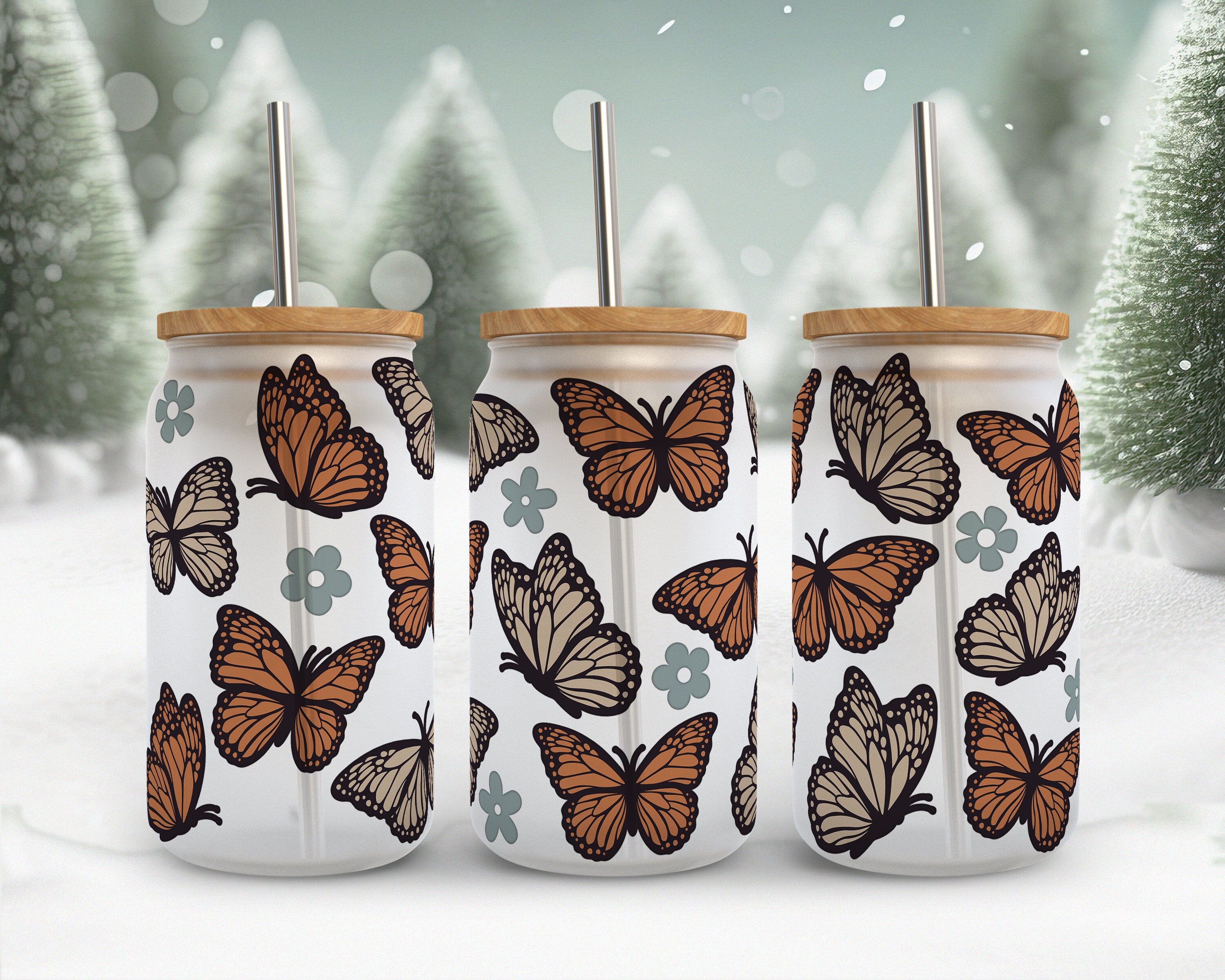 Butterfly Libbey Glass Wrap SVG Bundle: Spring Boho 16oz Can (digital ...