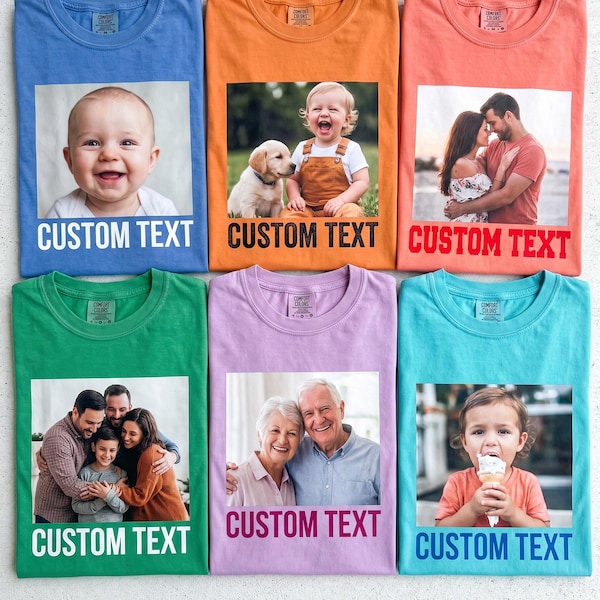 Custom Photo Shirt, Personalized Family Picture TShirt, Custom Unisex Make Your Own Photo T-Shirt, Custom Image Mom & Dad Birthday Gift Tee