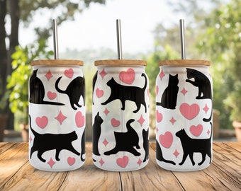 Cat Love Libbey Glass Wrap SVG : modèle de canette de 16 oz (téléchargement numérique)