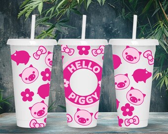 ピッグフローラルスターバックスカップラップSVG：24オンスベンティタンブラー（デジタルダウンロード）