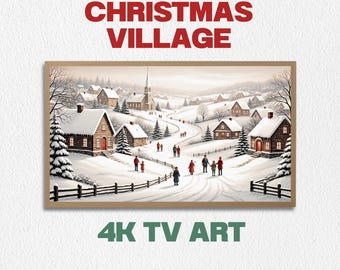 Rustic Christmas Village Frame TV Art, Vintage Farmhouse Christmas Snow Oil Painting Samsung TV Art, Festive Winter Xmas Holiday Wallpaper