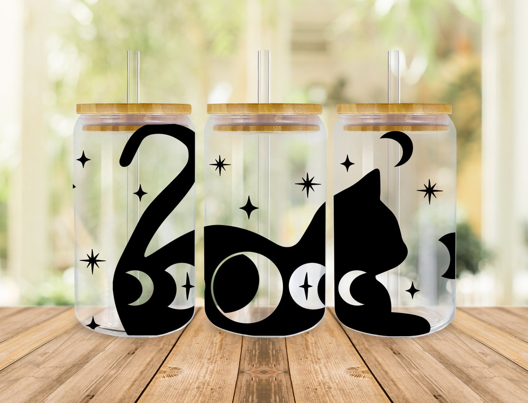 Moon Cat SVG Libbey Glass Wrap Svg, Boho Cat Mom Mama Celestial 16oz ...