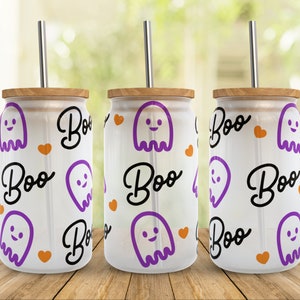 Boo Spooky Ghost Svg Libbey Glass Wrap Svg, Funny Cute Halloween 16 oz Libby Beer Can Full Wrap Cup svg files for Cricut, Instant Download