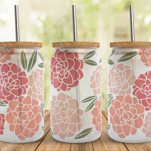 Peonies Flower SVG Libbey Glass Wrap Svg, Peony Spring Floral 16 oz Libby Beer Can Full Wrap Cup svg files for Cricut, Png, Instant Download