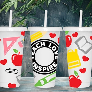 Teach Love Inspire SVG Starbucks Cup Wrap SVG, Teacher Life 24oz Venti Cold Cup Full Wrap Tumbler Svg files for Cricut, Instant Download