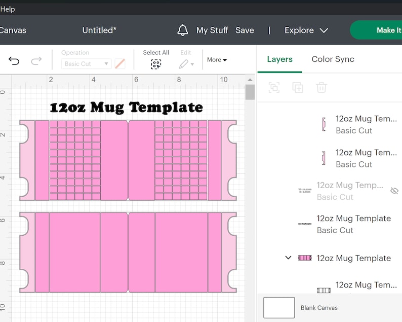 Peut inclure: Un mod&egrave;le de tasse rose de 12 oz pour l'impression par sublimation. Le mod&egrave;le est divis&eacute; en trois sections, chacune avec un motif de grille. Le mod&egrave;le est affich&eacute; sur une plateforme de conception num&eacute;rique.