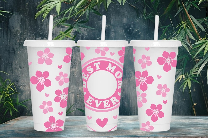 Best Mom Ever SVG Starbucks Cup Wrap Svg, Spring Floral Mothers Day 24oz Venti Cold Cup Full Wrap tumbler Svg files for Cricut, Download image 1