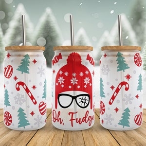 Fichiers svg Libbey Svg, film de Noël drôle de vacances, 16 oz, canette de bière Libby en verre, wrap complet de Oh Fudge Svg en verre pour Cricut, téléchargement Png