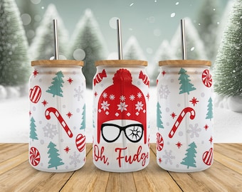 Oh Fudge svg Libbey Glasverpackungs svg, lustige Weihnachtsfilm-Feiertag 16 Unze Libby Bierdose Glas voll Wrap Cup-svg-Dateien für Cricut, Png Download
