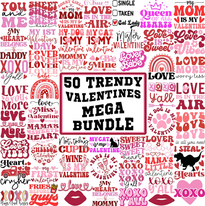 Valentines Day Mega Bundle Svg, Funny Mom Kids Valentine Svg for Shirts ...