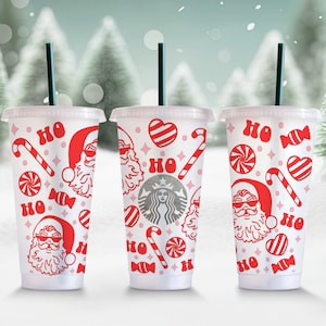 Santa Claus Starbucks Cup Wrap SVG: Christmas Candy Cane Design (Digital Download)