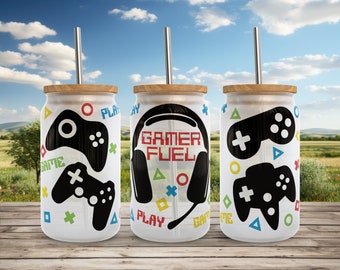 Gamer Fuel Libbey Glass Wrap SVG: Projekt kontrolera do gier wideo (pobranie cyfrowe)