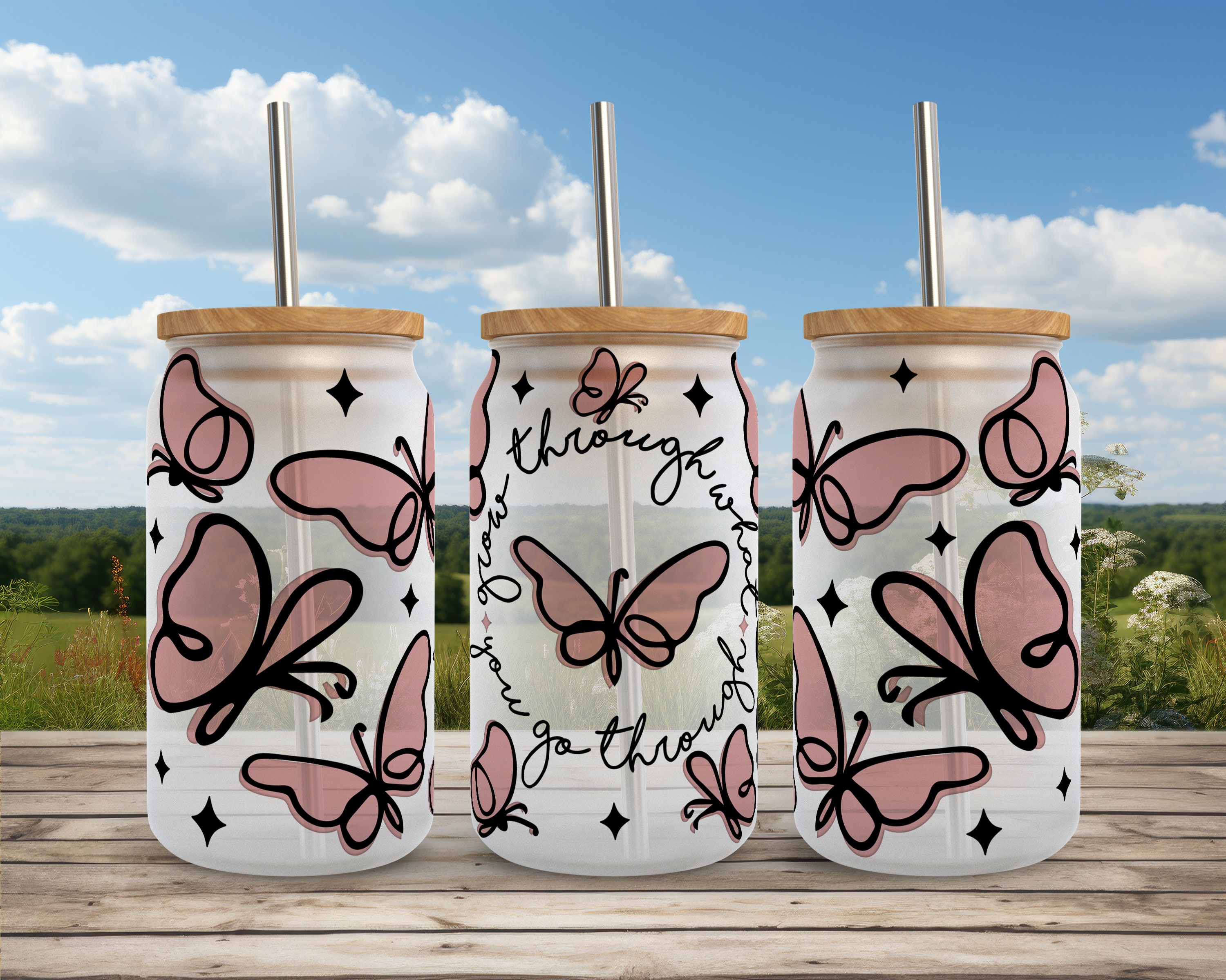 Butterfly Libbey Glass Wrap SVG Bundle: Spring Boho 16oz Can (digital ...