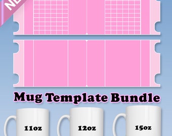 Mug Template Bundle, 11oz 12oz 15oz Full Wrap Coffee Cup Template, Mug Press Full Wrap Sublimation template, Svg files for Cricut, Png Eps