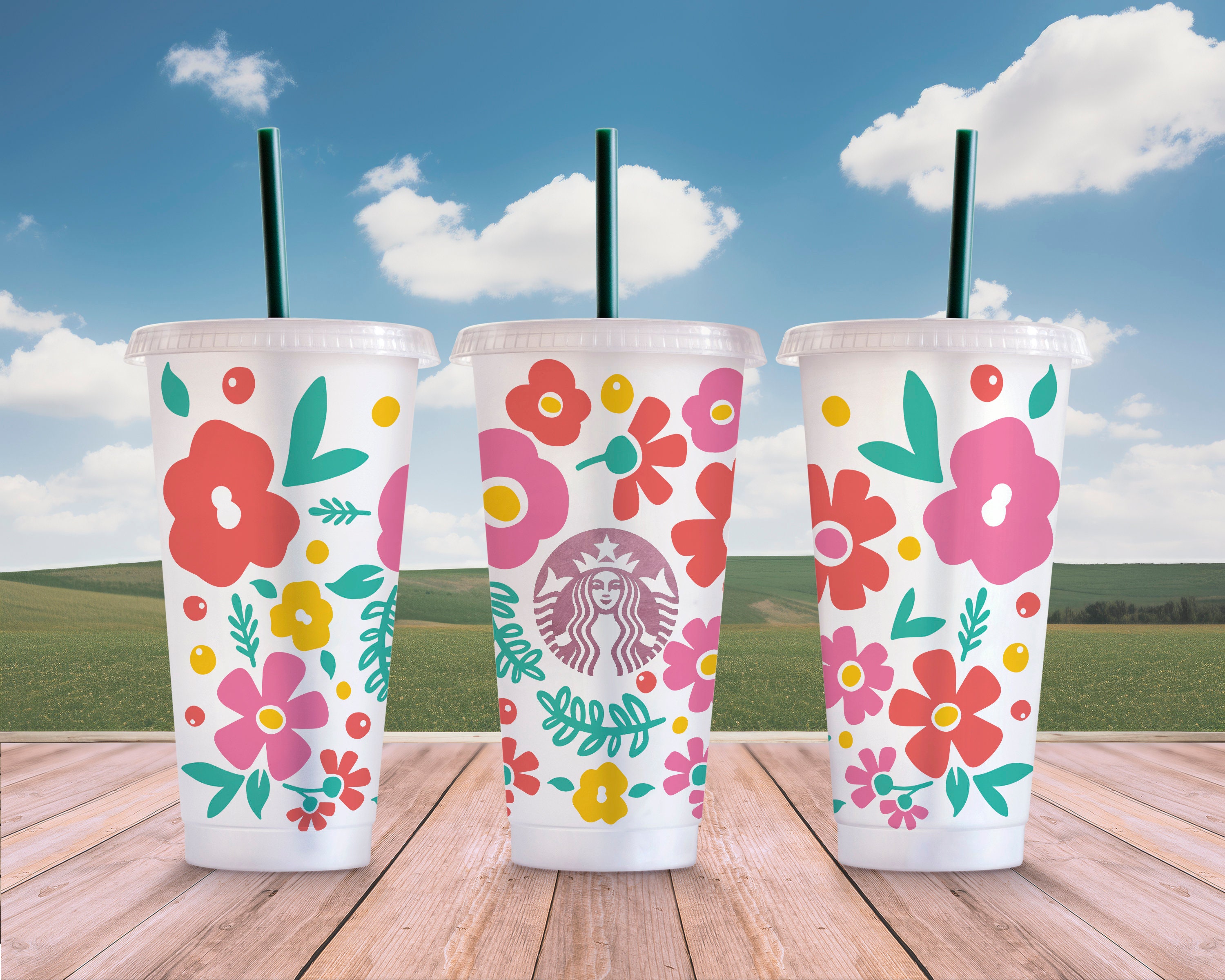 Starbucks China 2023 Summer wildflowers yellow Flower lid straw glass