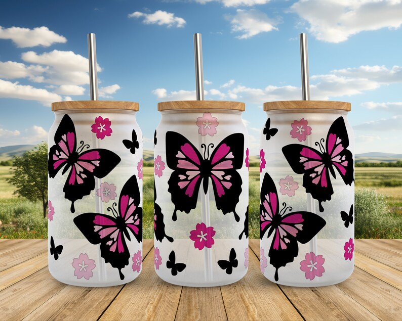 Butterfly Libbey Glass Wrap SVG Bundle: Spring Boho 16oz Can (digital ...