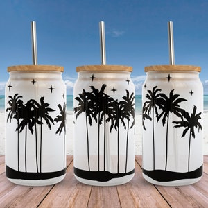 Summer Palm Tree SVG Libbey glass Wrap Svg, Beach Tropical 16oz Libby Can Beer Full Wrap cup svg files for Cricut, Instant Digital Download