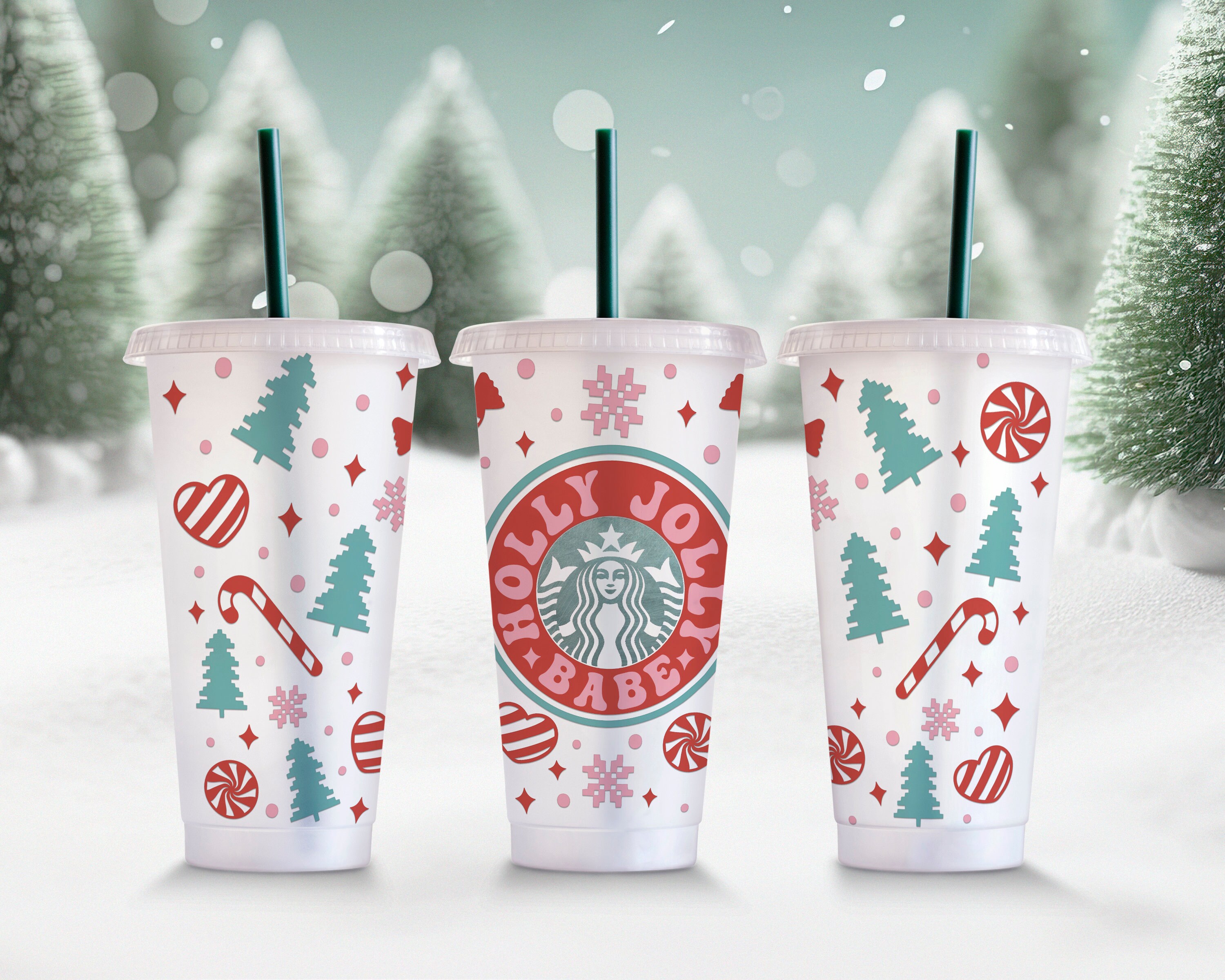 Holly Jolly Babe SVG Starbucks Cup Wrap Svg, Retro Christmas 24oz Venti Cold Cup Full Wrap tumbler Svg files for Cricut, Instant Download