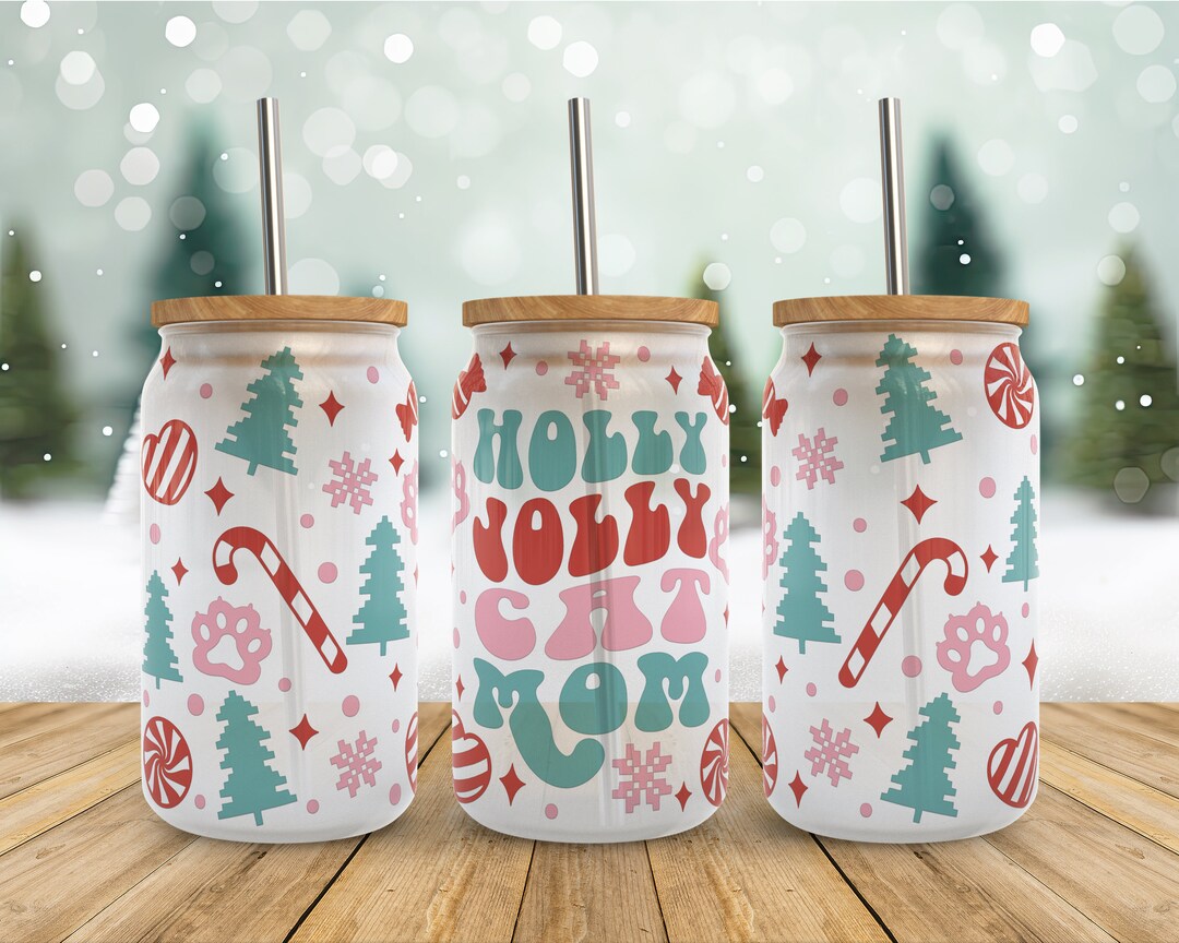 Christmas Cat Mom SVG Libbey Glass Wrap Svg, Holly Jolly Cat Mama 16oz ...