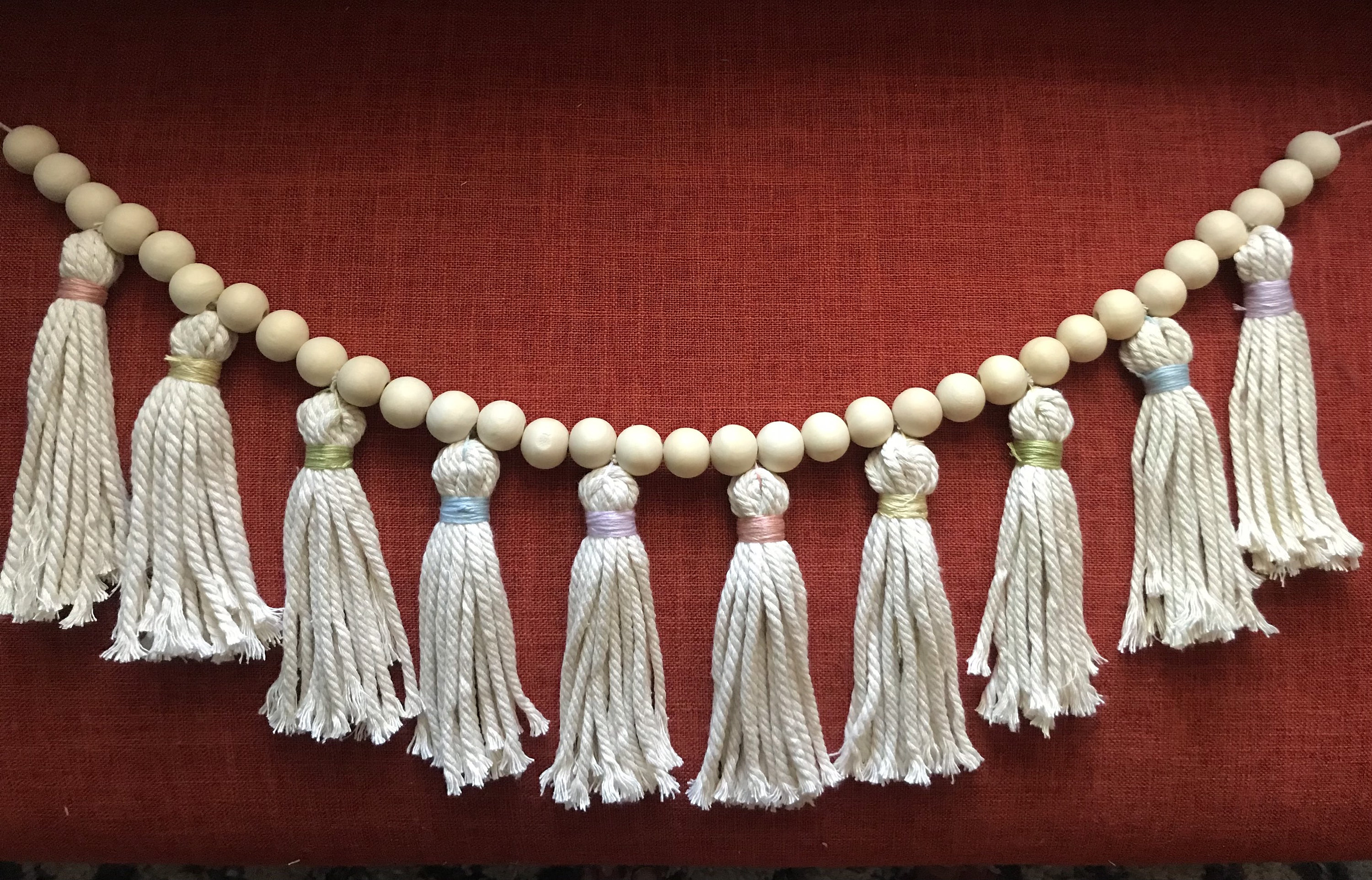 Spring rainbow tassel garland with wood beads Etsy