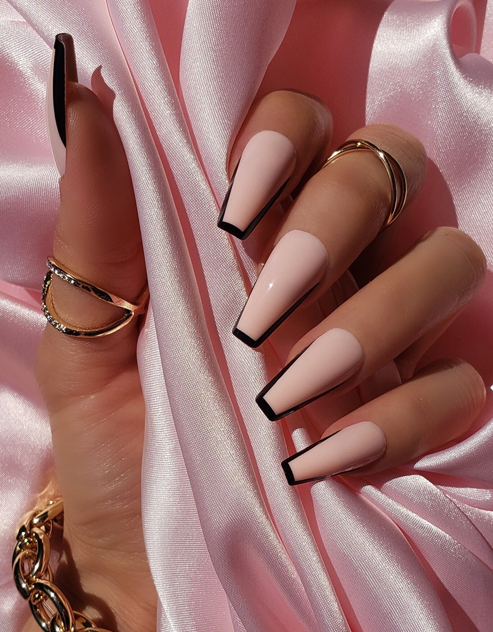 Pink and Black Nails - Etsy