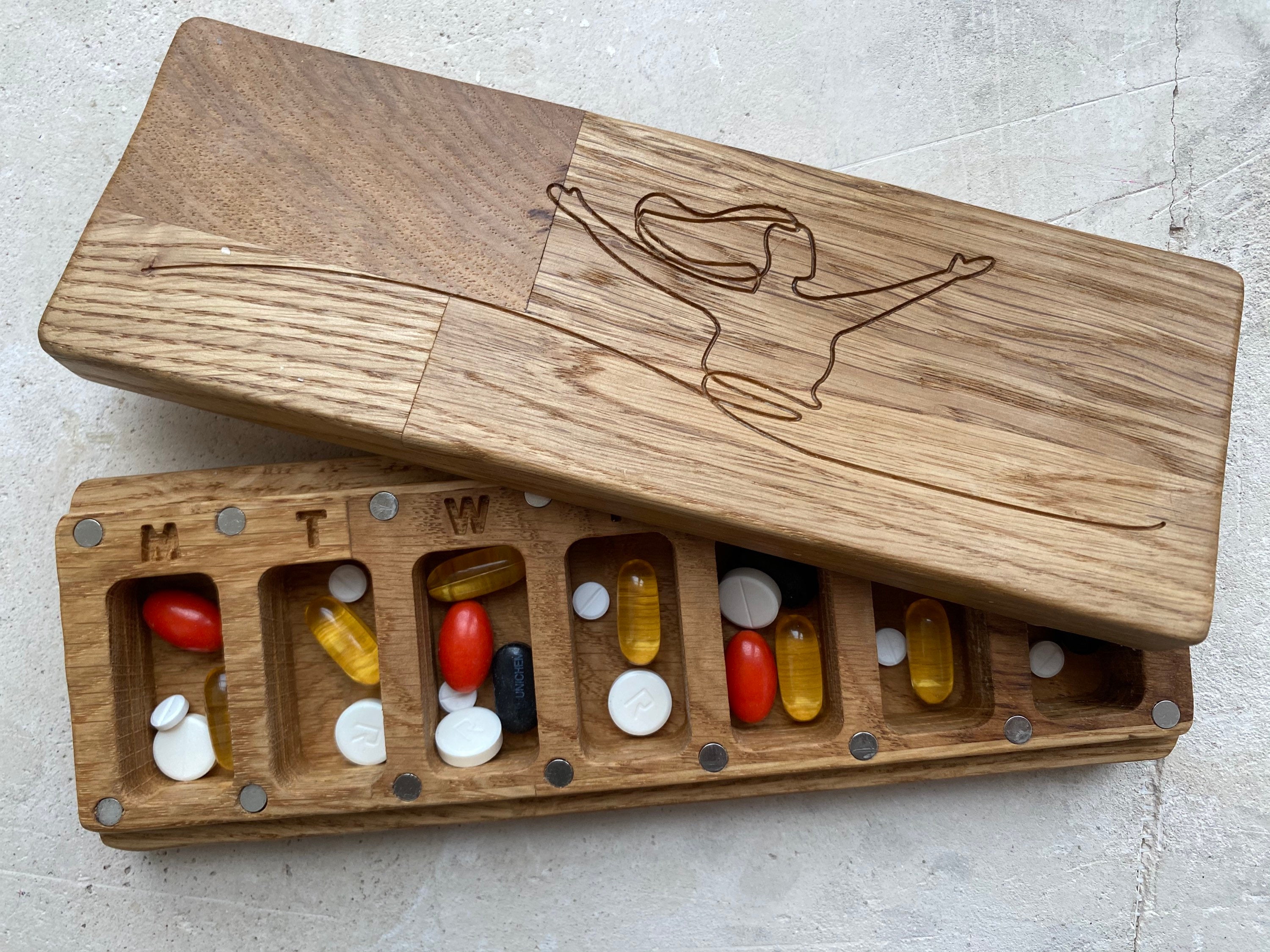 Wooden pill box 7 day/travel pill box/pill container/weekly Etsy