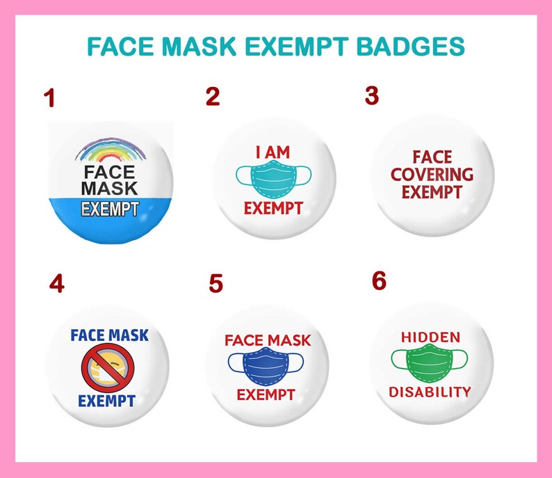 FACE MASK EXEMPT / Face Covering Exempt Badges 25mm / 1 Inch Pin Button