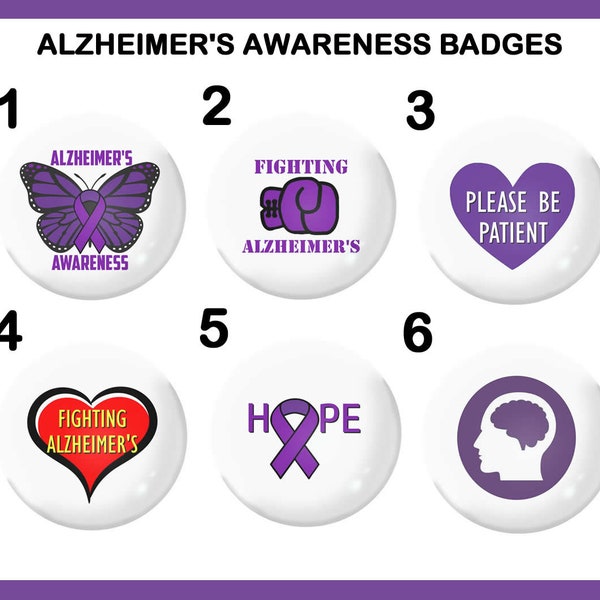 Badges SENSIBILISATION À L'ALZHEIMER - badges à épingles de 25 mm / 1 pouce - maladie d'alzheimer, maladie d'alzheimer, sensibilisation à l'alzheimer