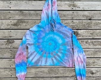 Tie Dye Long Sleeved Hooded Crop Top - Women’s S, Med, Lg, XL