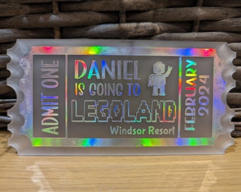 Personalised Acrylic Ticket Legoland Windsor Trip Reveal Gift