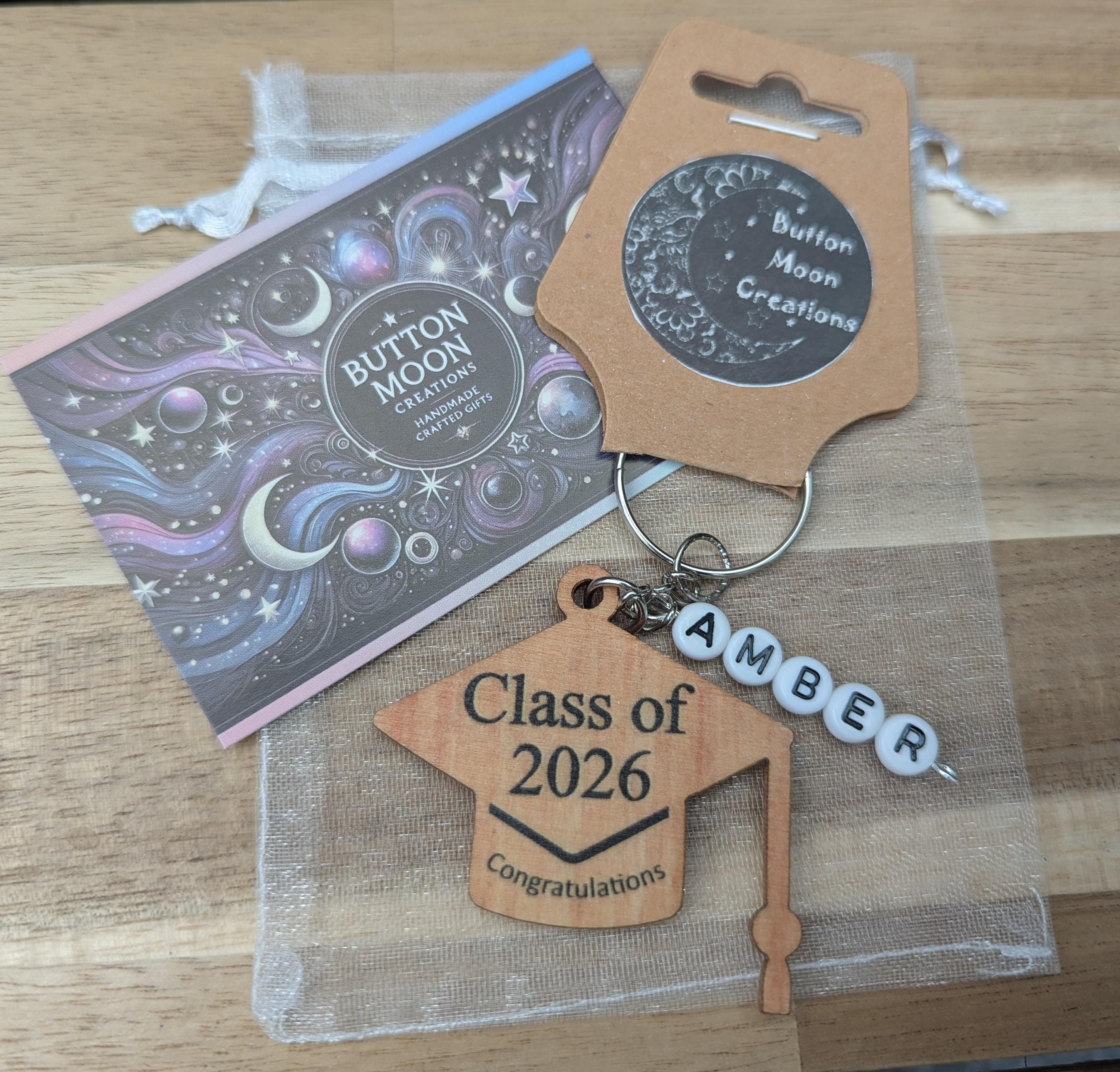 Graduation Class of 2026 Personalised Keyring Cap and Gown Wooden End ...