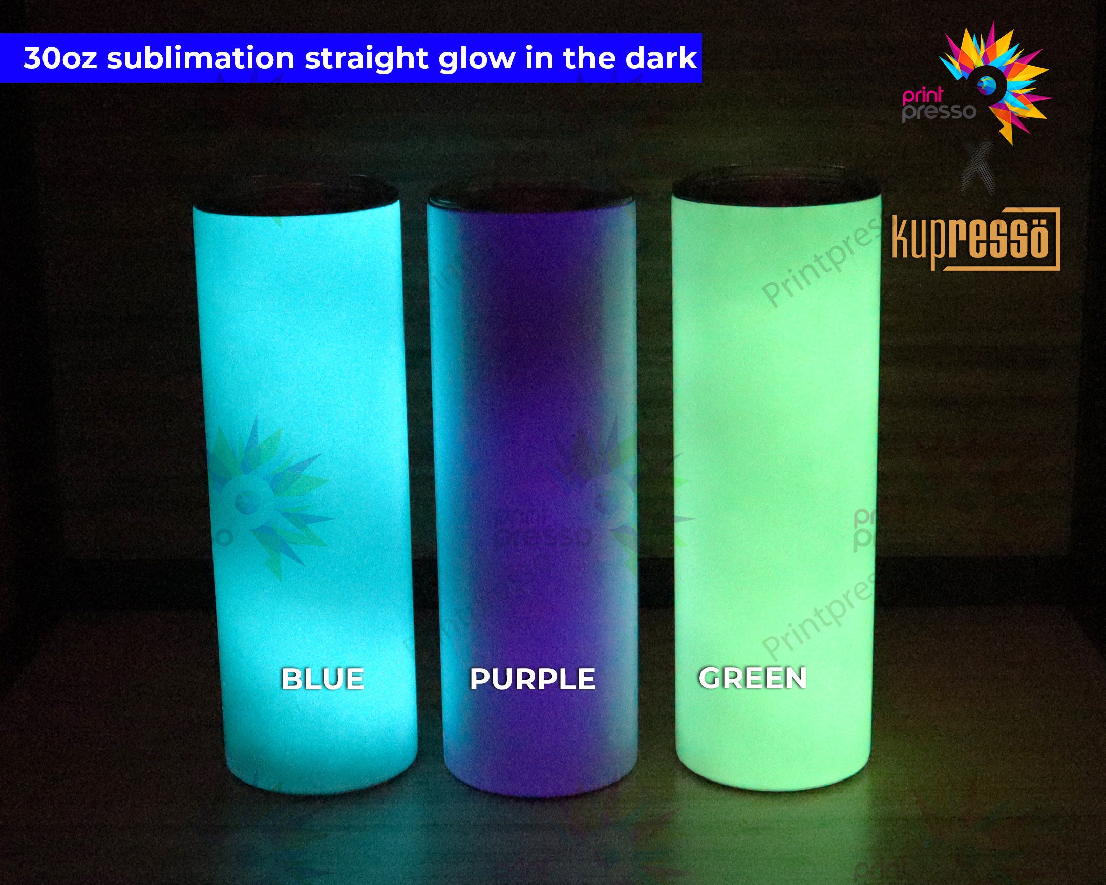 Blue, Green, Purple Glow in the Dark Sublimation Tumbler-Matt's