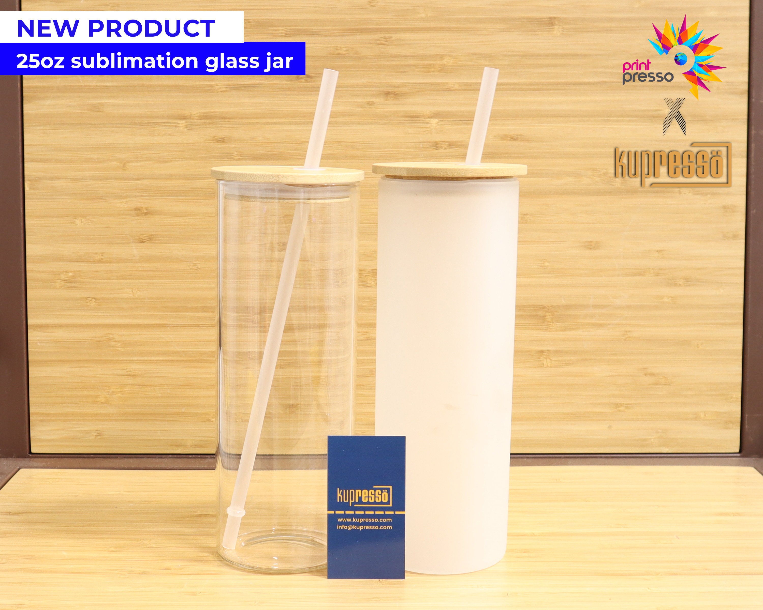 25 Pack 25oz Sublimation Frosted Clear Glass Tumbler Blanks with Bamboo Lids  and Plastic Straw